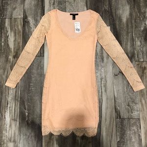 NWT Forever 21 Long Sleeve Body Con Cocktail Lace Mini Dress Light Pink size S
